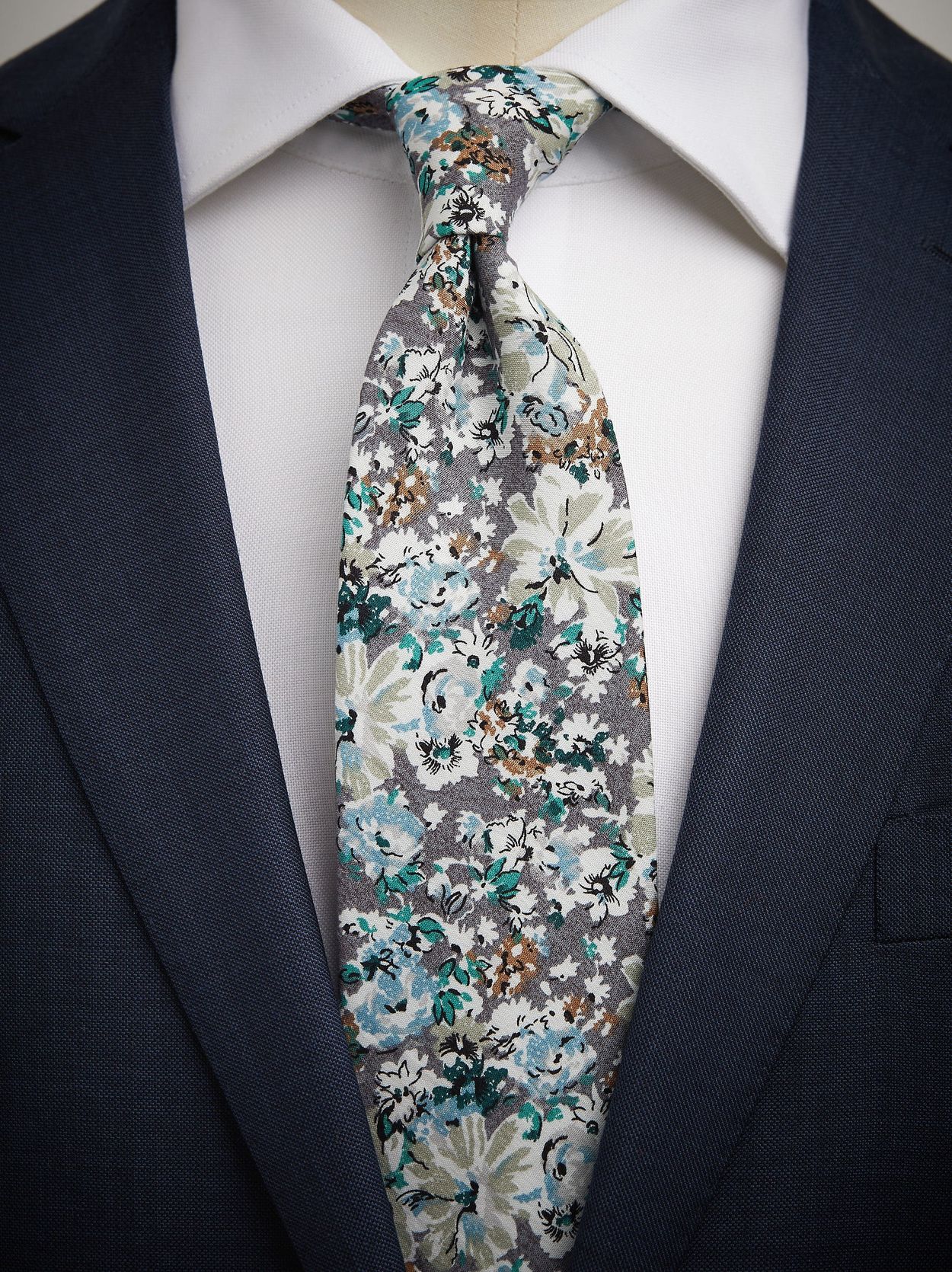 Grey Tie Cotton Floral