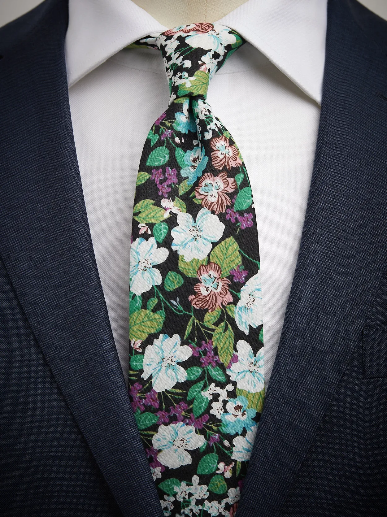 Black & Green Tie Cotton Floral