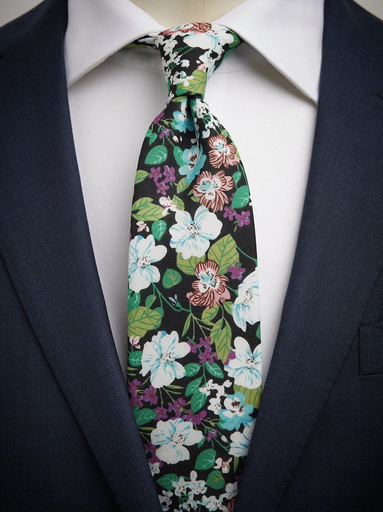 Black & Green Tie Cotton Floral