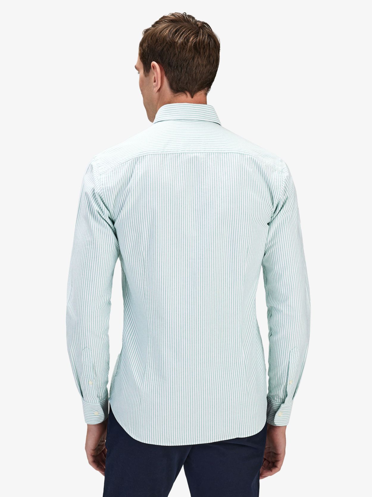 slim fit dress slacks Comfort Stretch Non-Iron Stripe Dress Shirt with Contrast Trim