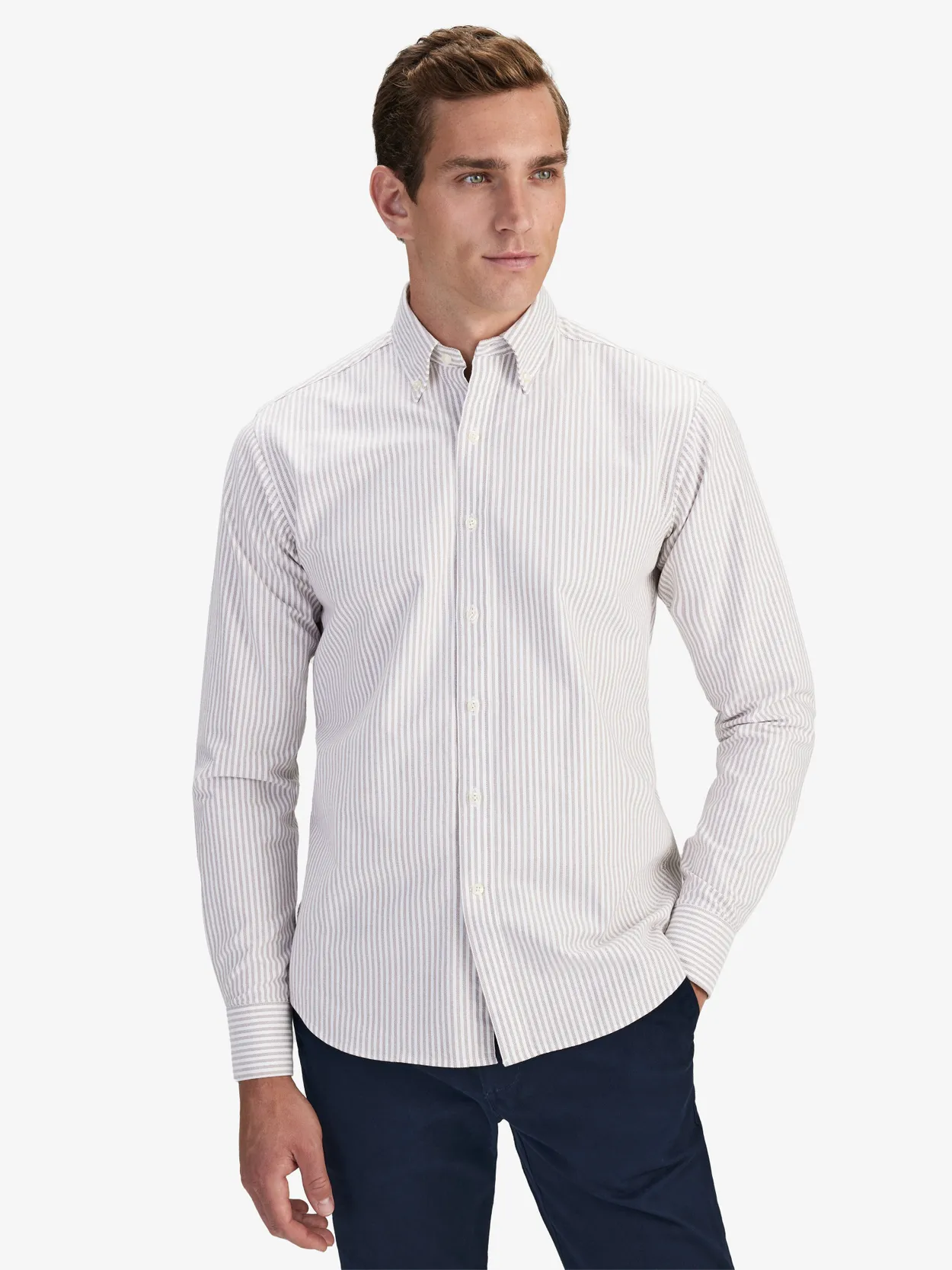 Light Brown Striped Oxford Shirt
