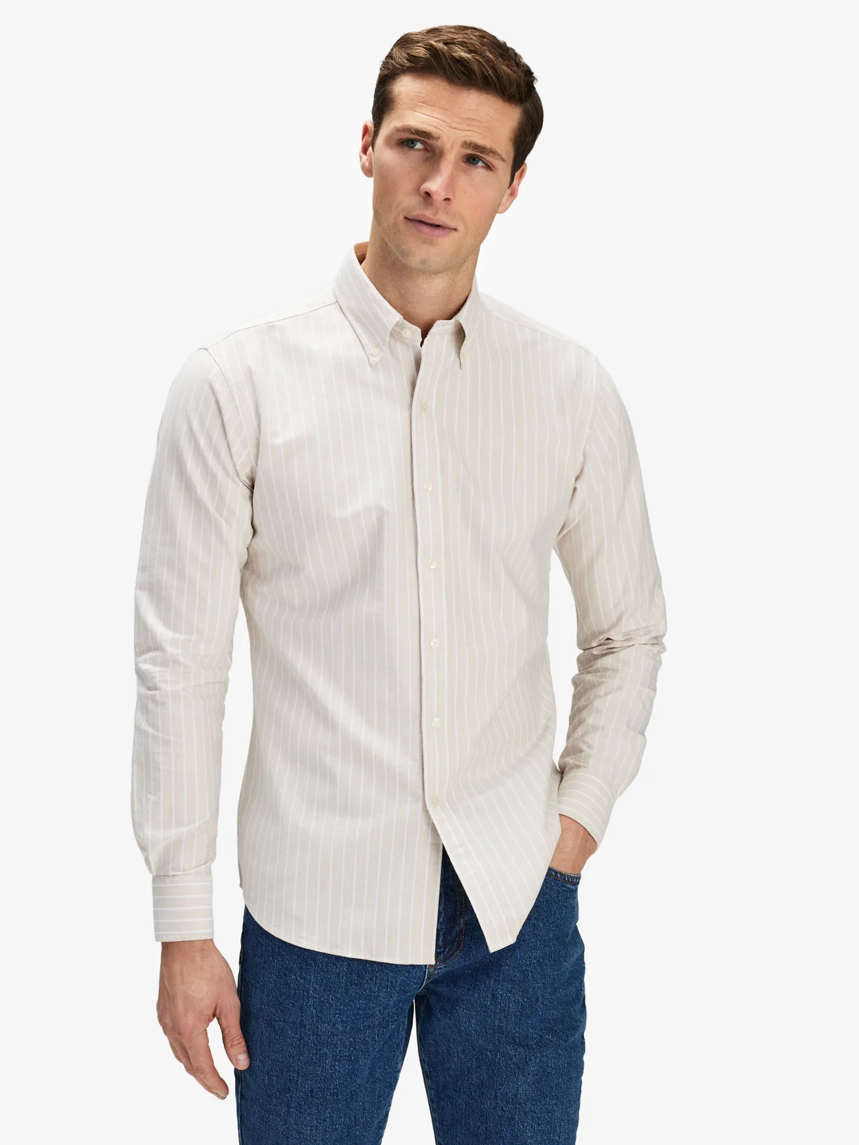 Chemise Oxford Rayée Beige