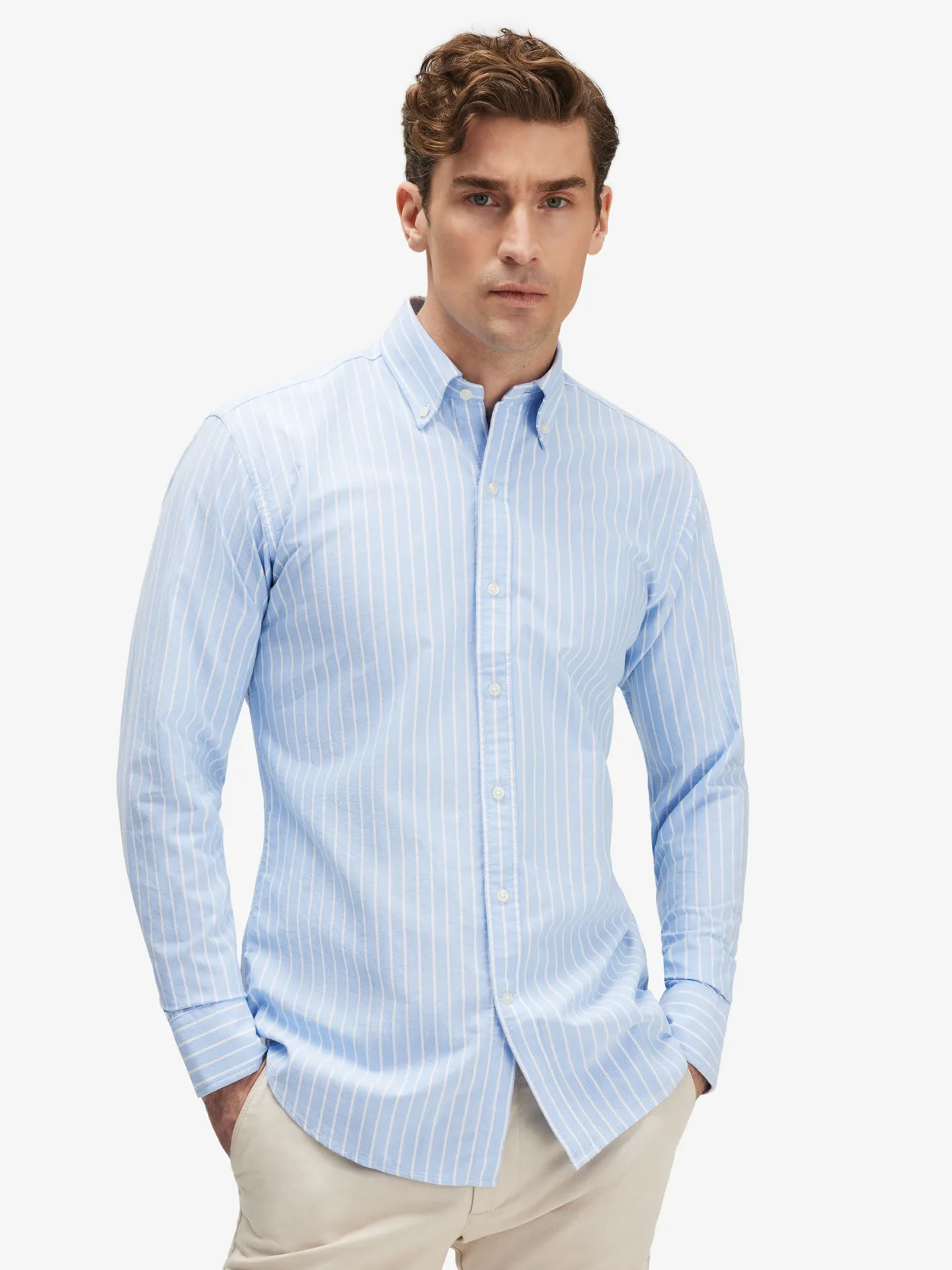 Blå Stribet Oxford Skjorte