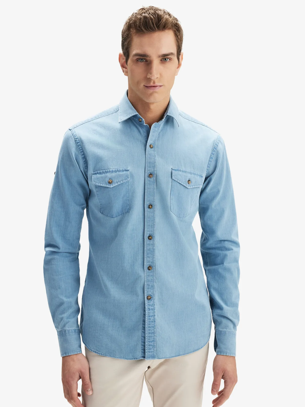 Lichtblauw Denim Overhemd