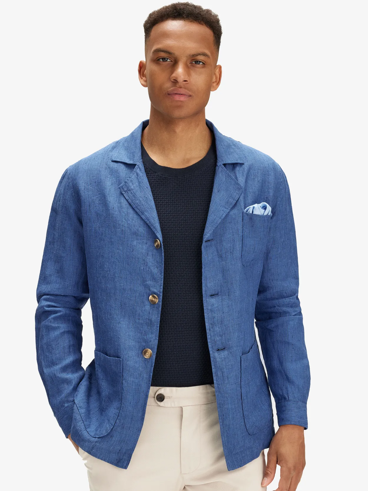 Blue Pattern Linen Shirt Jacket