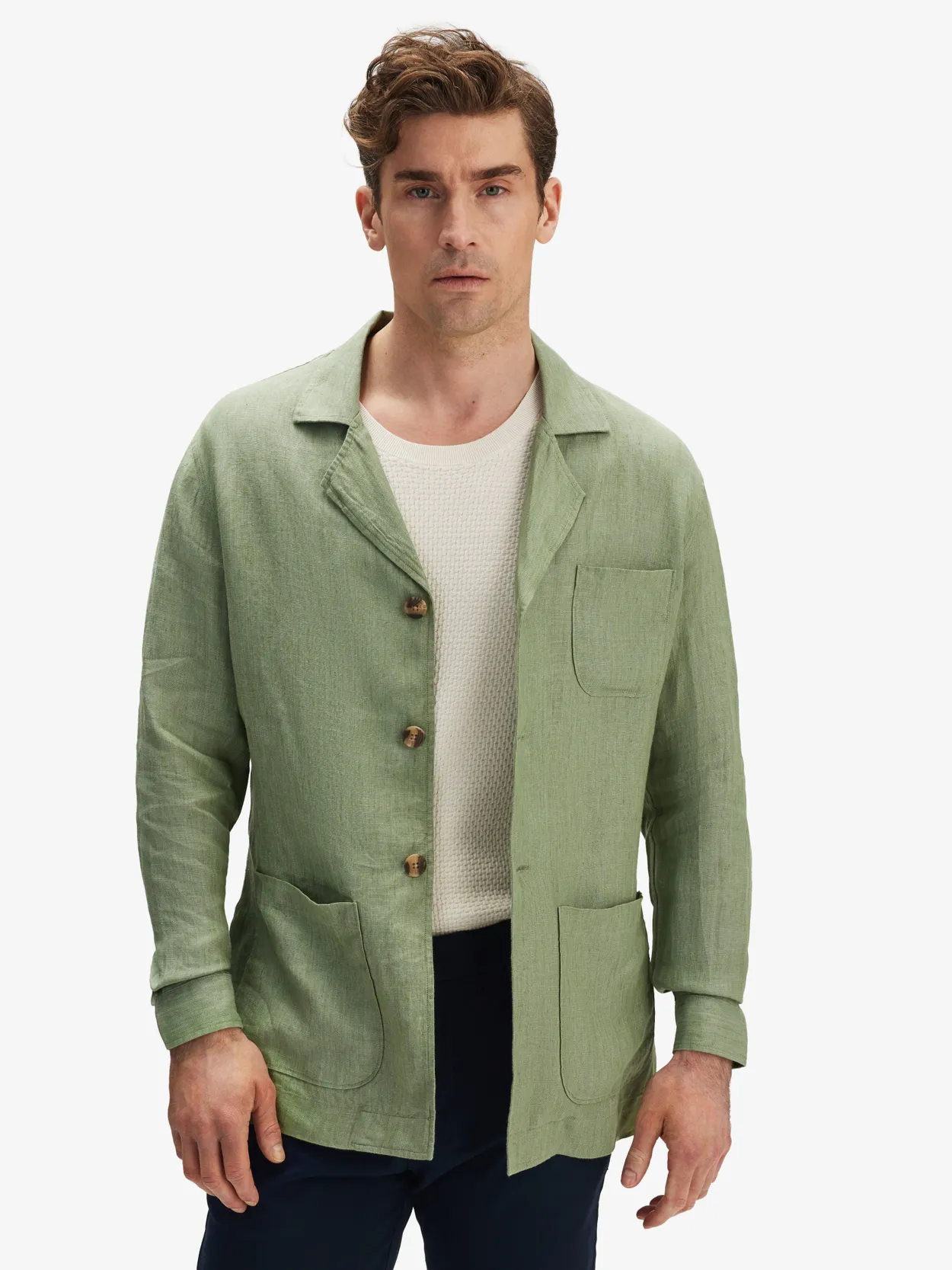 Green Linen Shirt Jacket