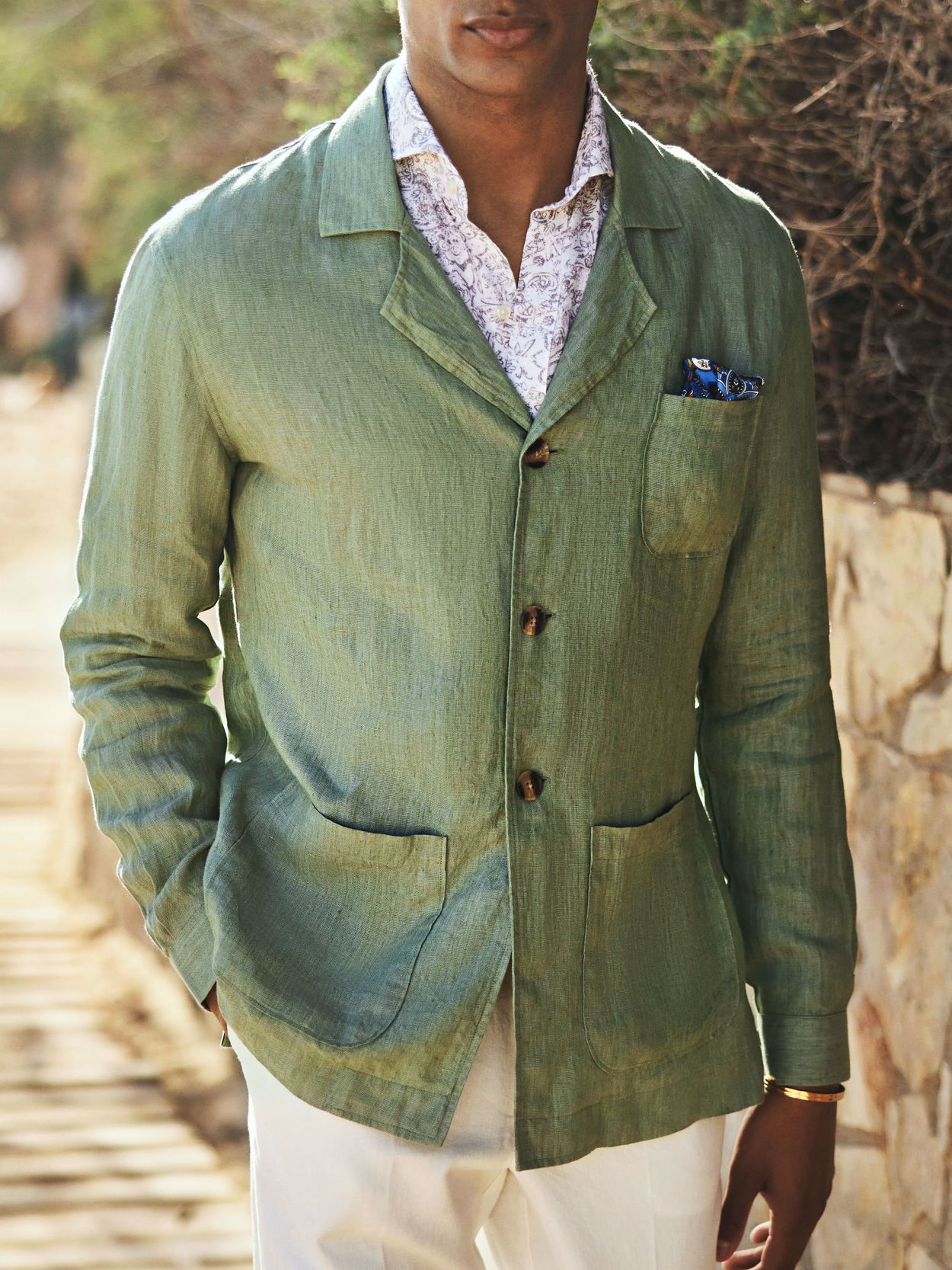 Green Linen Shirt Jacket