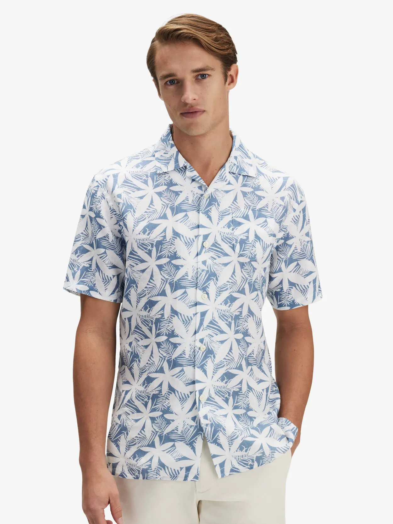 Chemise en Lin Hawaïenne Bleue