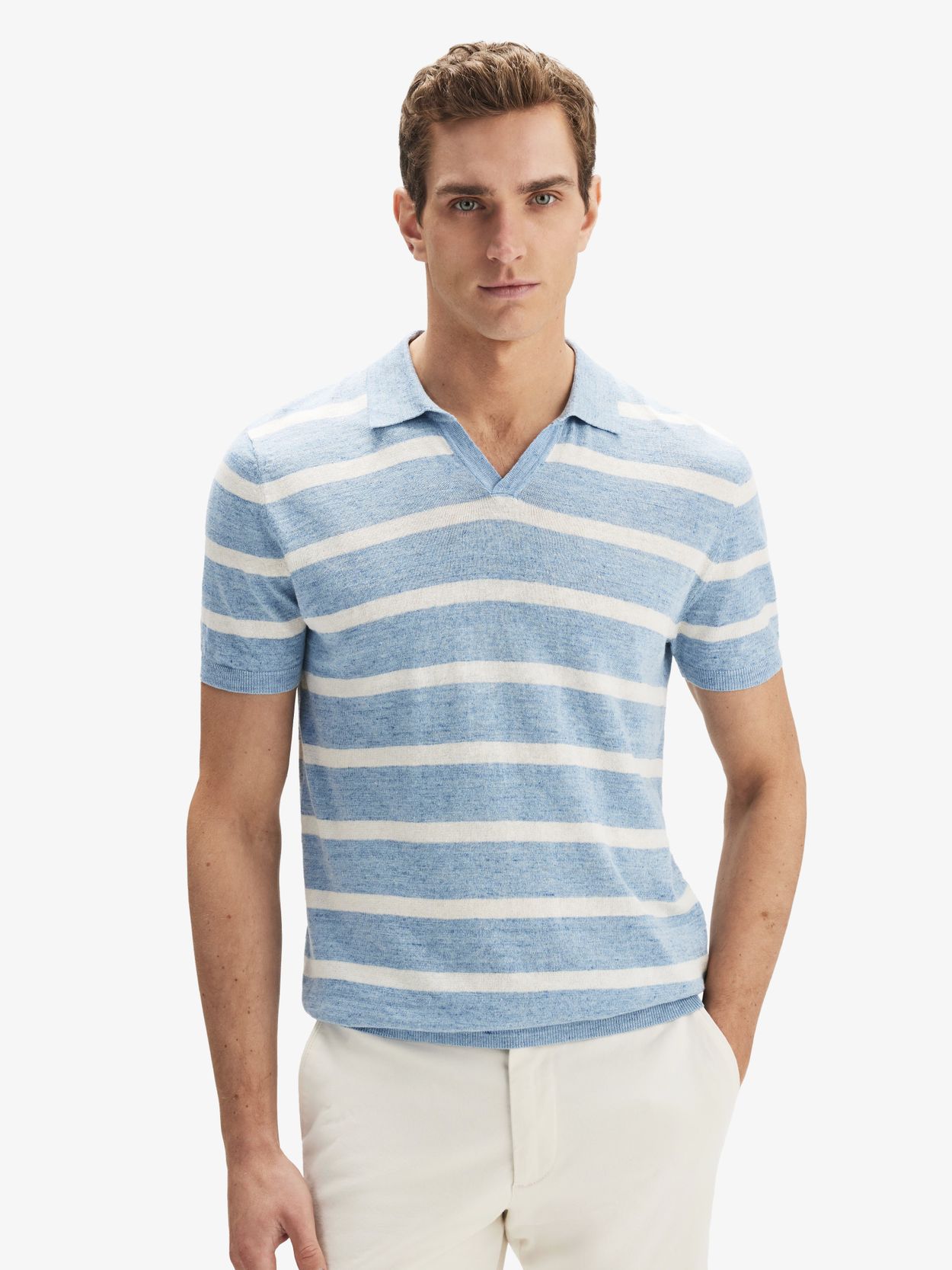Light Blue Linen Polo T-Shirt