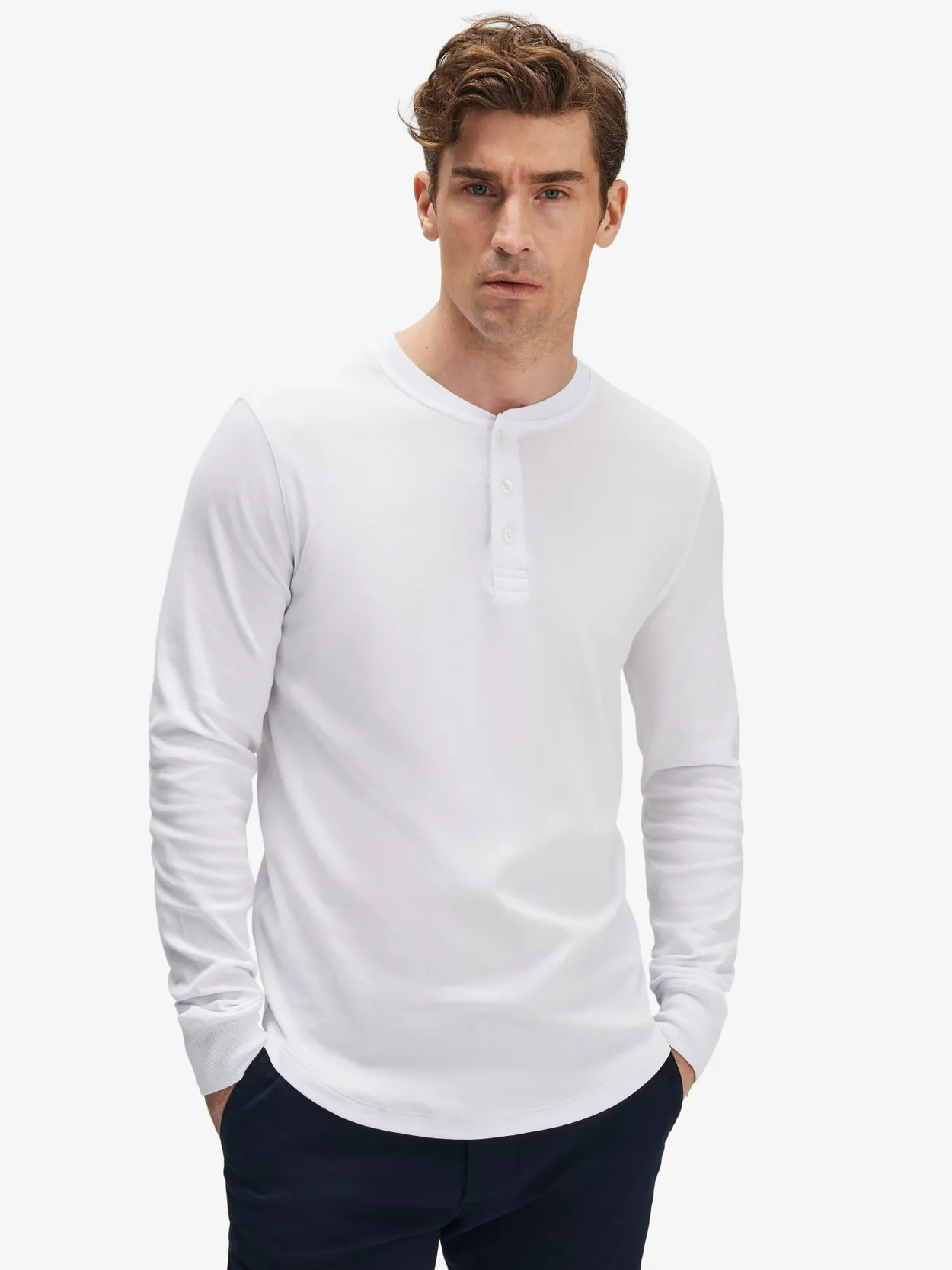 Weißer Henley-Baumwollpullover