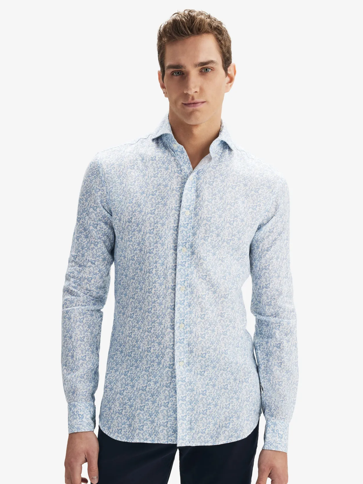 Blue Floral Linen Shirt