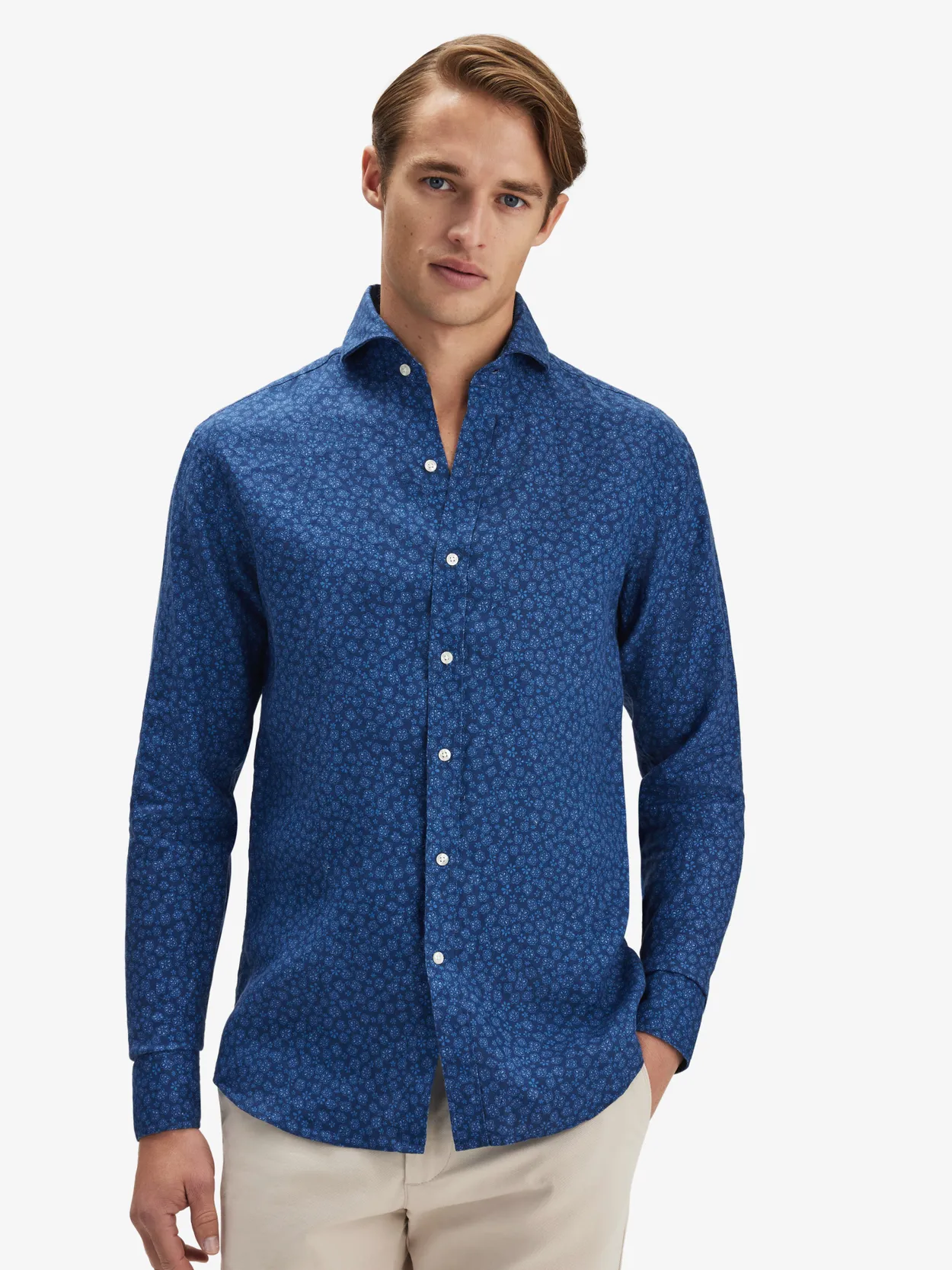 Chemise en Lin Florale Bleue