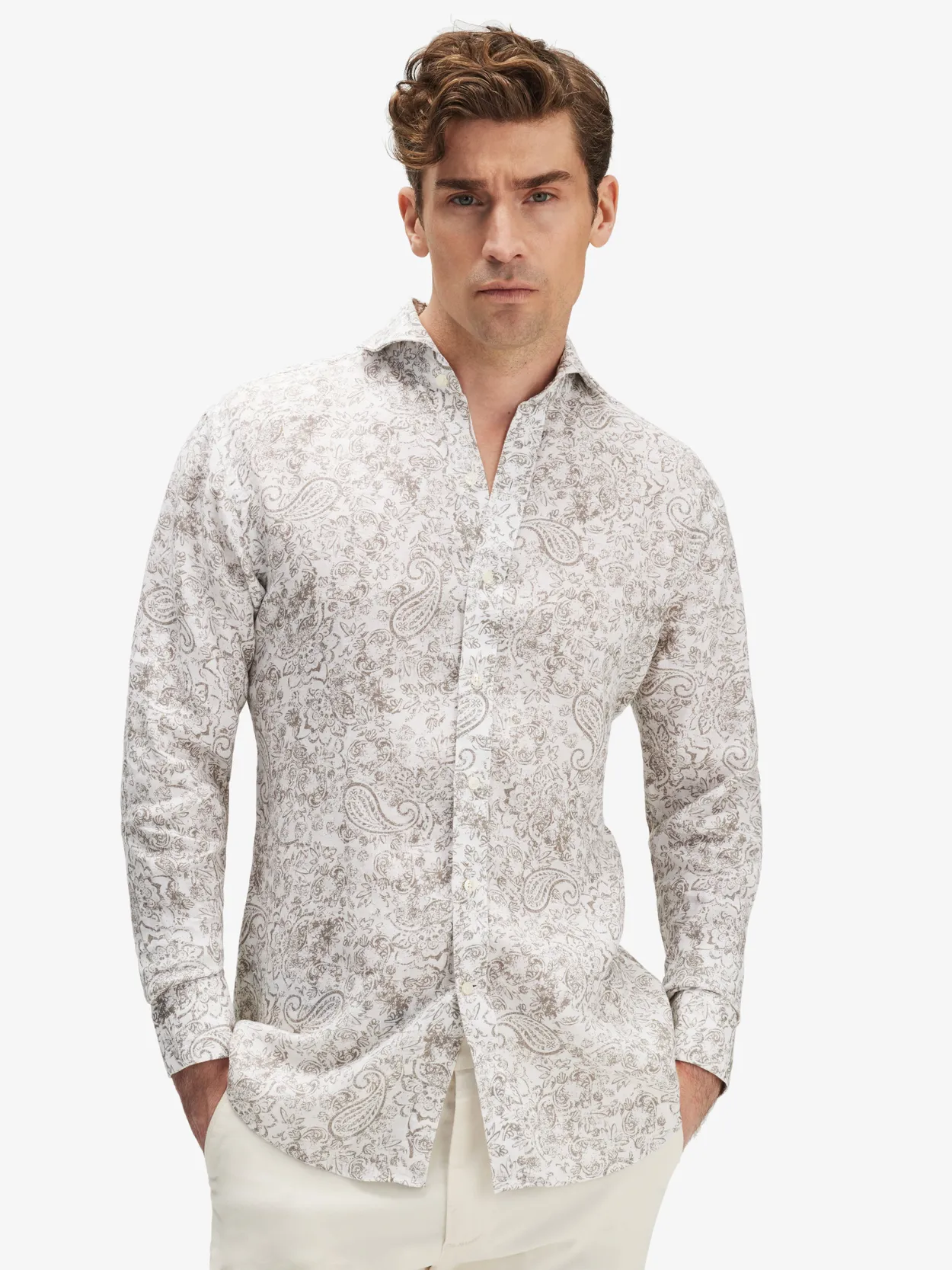 Beige Paisley Linen Shirt