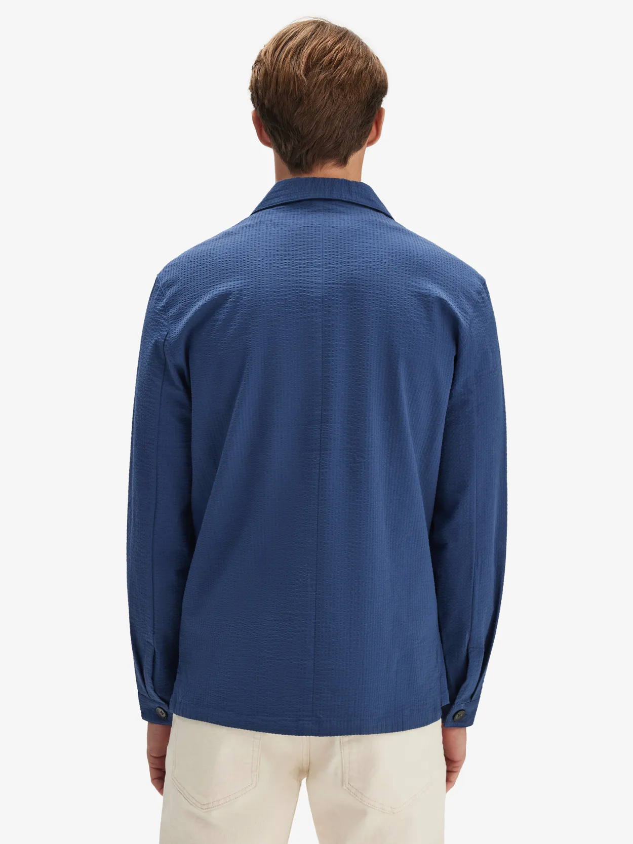 Blue Seersucker Shirt Jacket