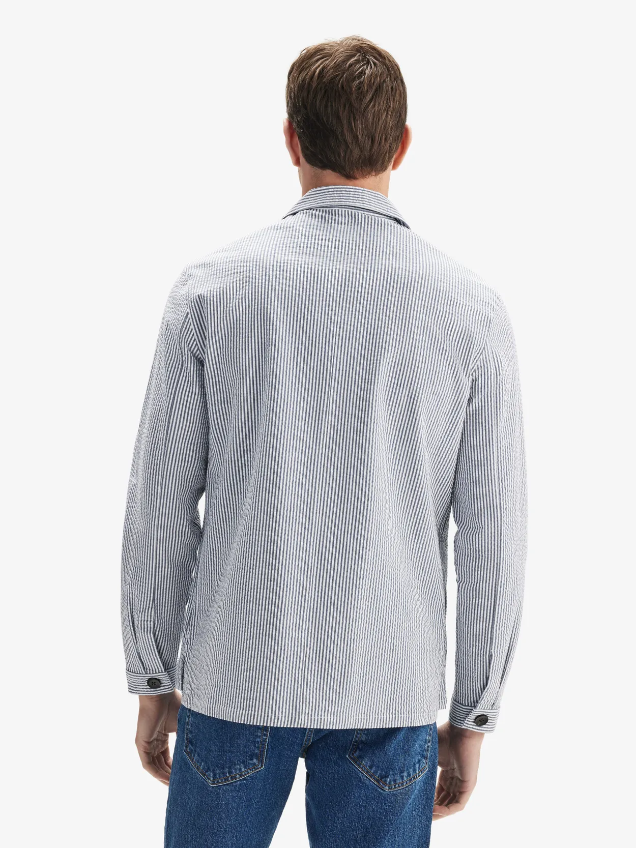 Blue & White Seersucker Shirt Jacket