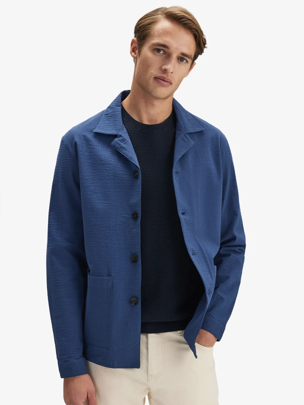 Blue Seersucker Shirt Jacket