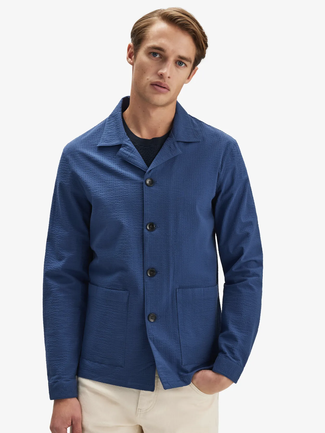 Blue Seersucker Shirt Jacket