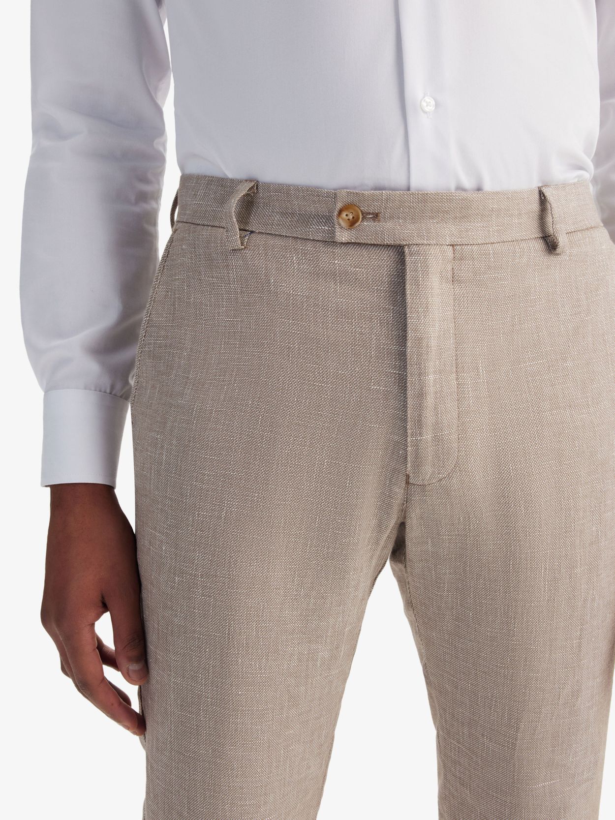 Beige Linen Blended Pants