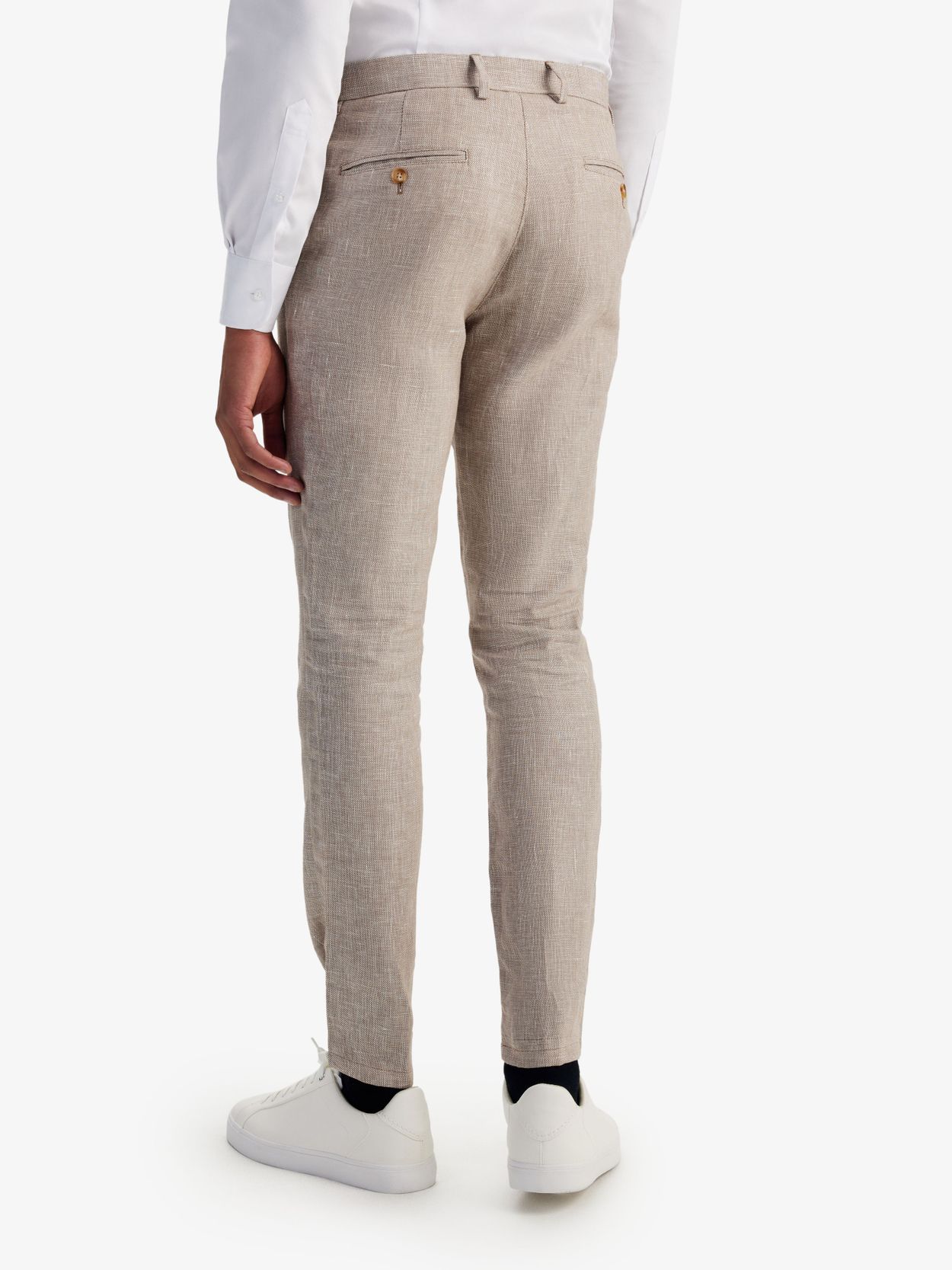 Beige Linen Blended Pants