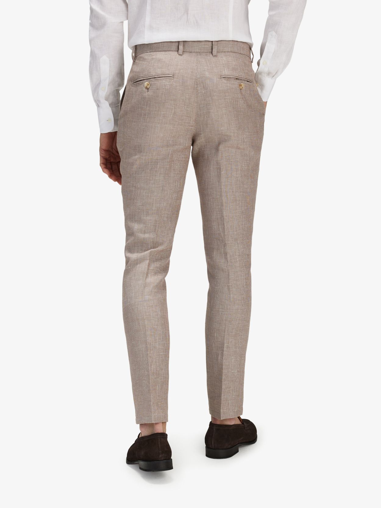 Men's Embroidered Linen-Blend Pants from India - Center Stage in Beige