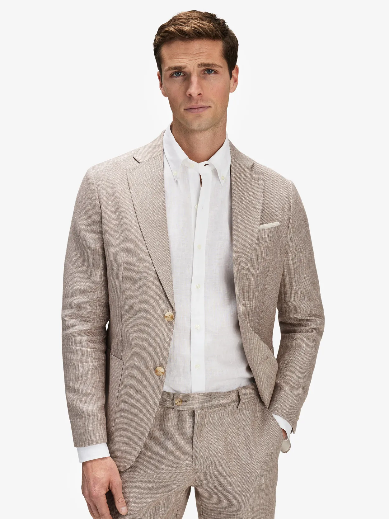 Image number 6 for product Beige Linen Suit & Shirt