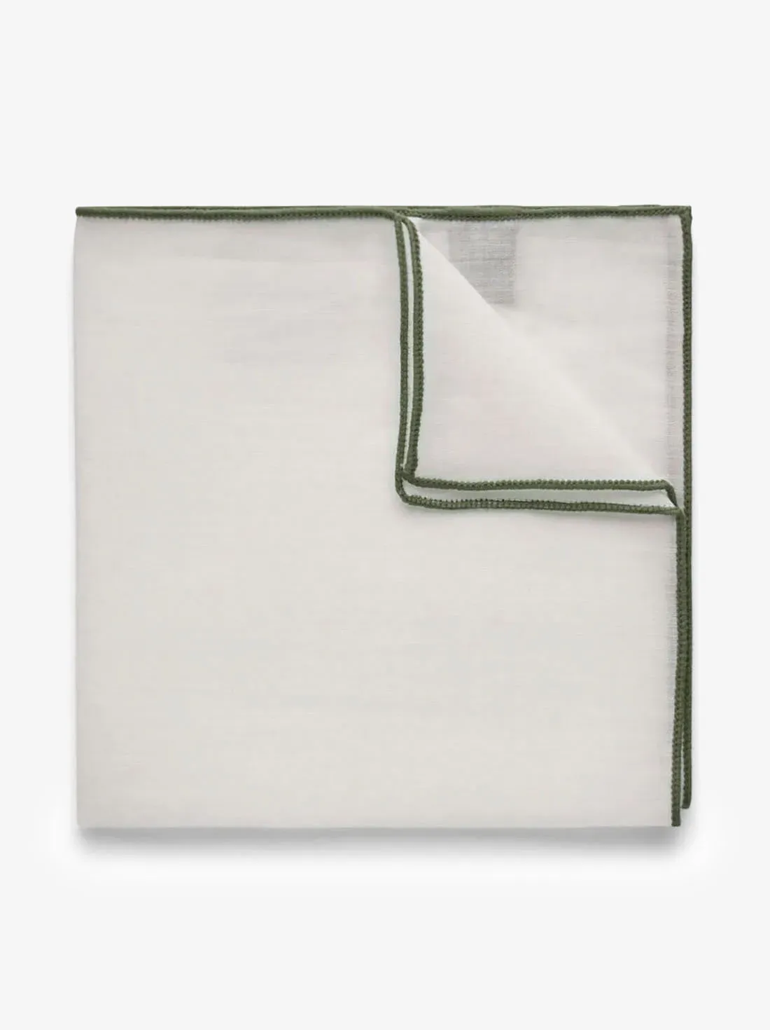 Olive Green & White Pocket Square Linen