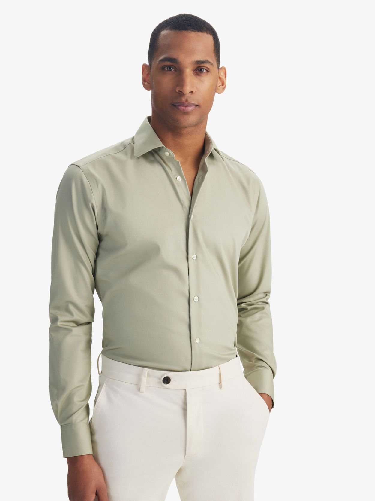 Olijfgroen Slim Fit Twill Overhemd