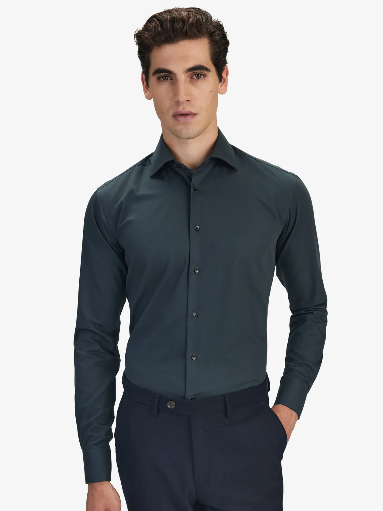 Chemise en sergé vert foncé