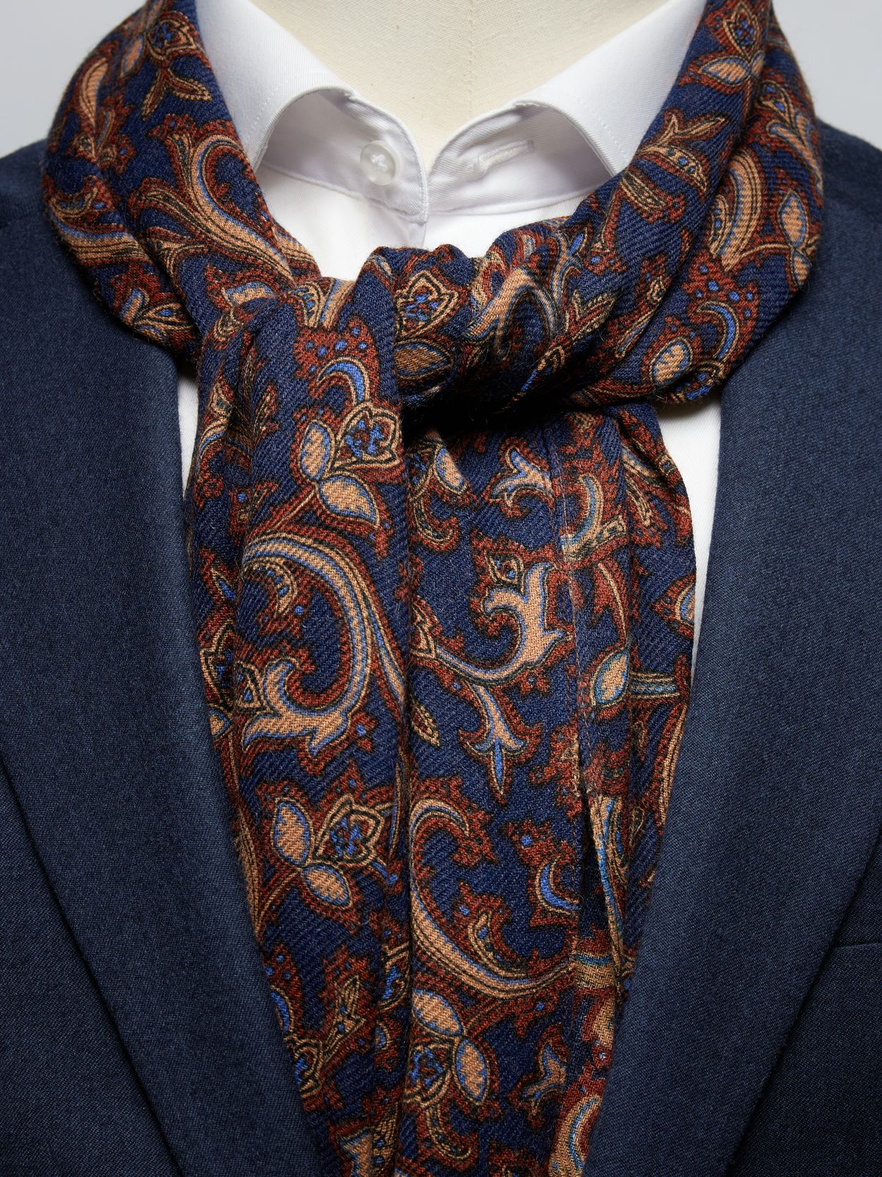 Men's 100 Silk Scarf Paisley Long Double Layer Neckerchief Grey Red  Brown Black