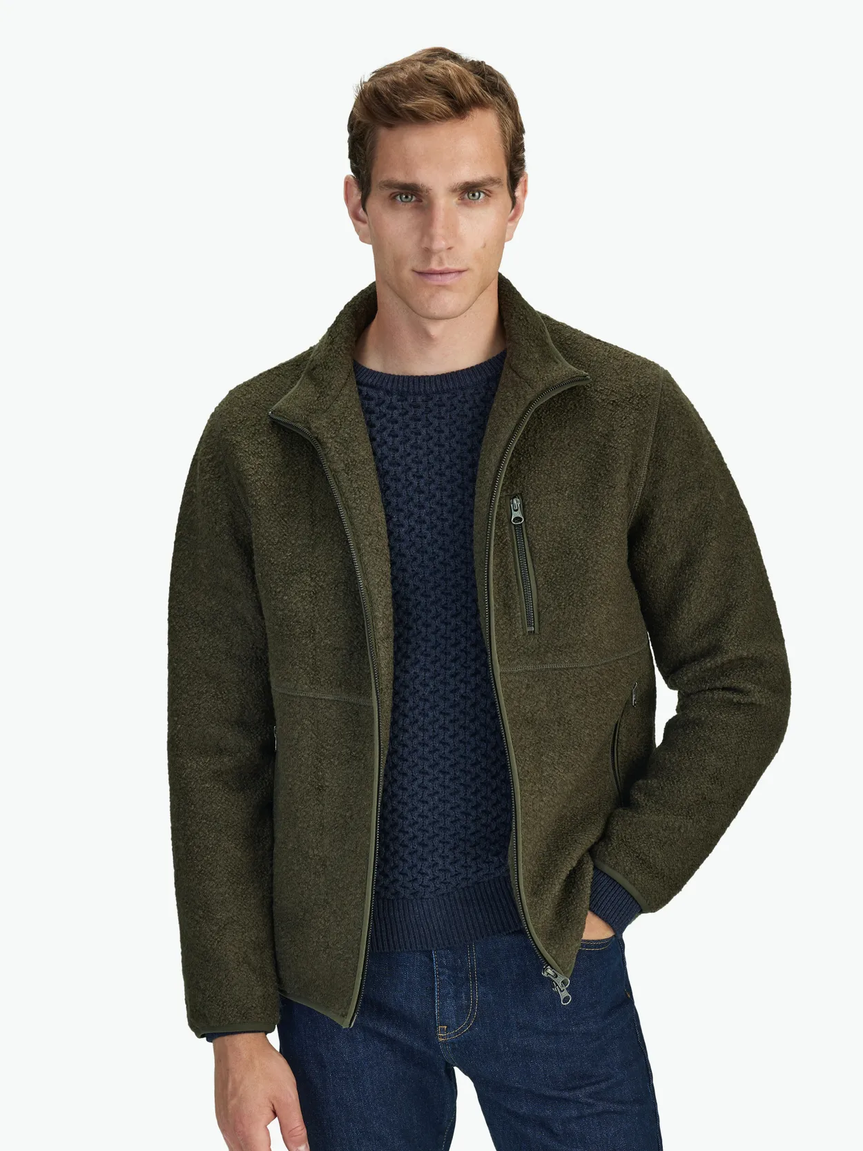 Mens Boiled Wool Zip Through Jacket