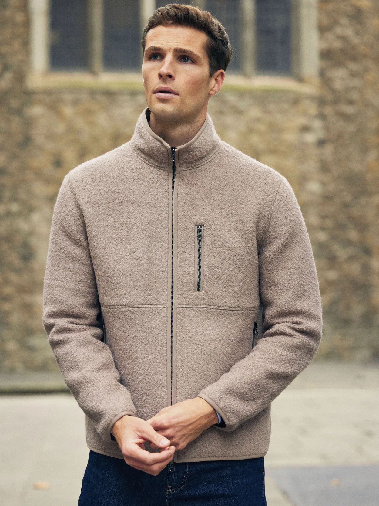 Regular Fit Teddy Fleece Jacket - Light beige - Men