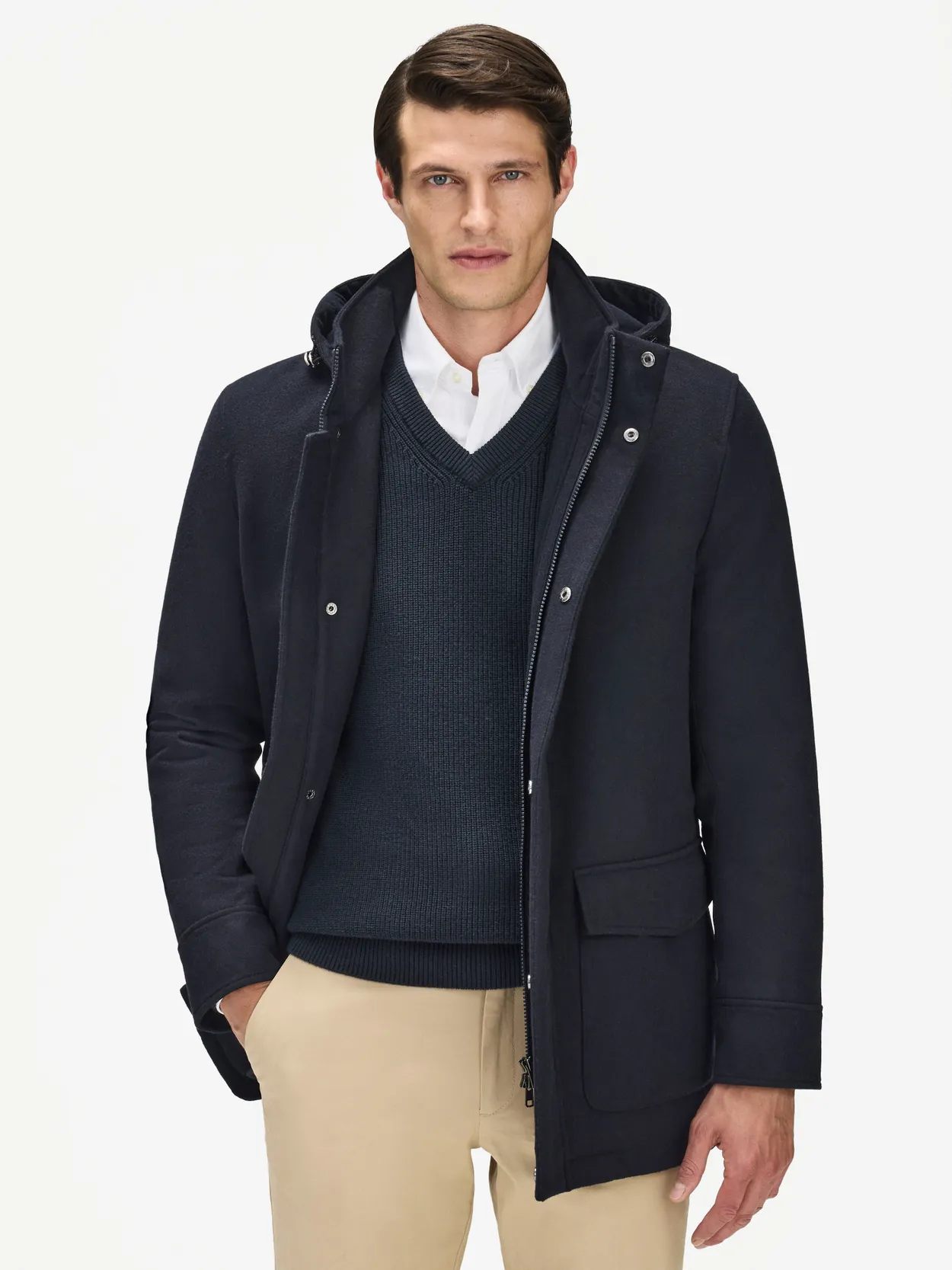 Manteau à Capuche en Laine Bleu Foncé