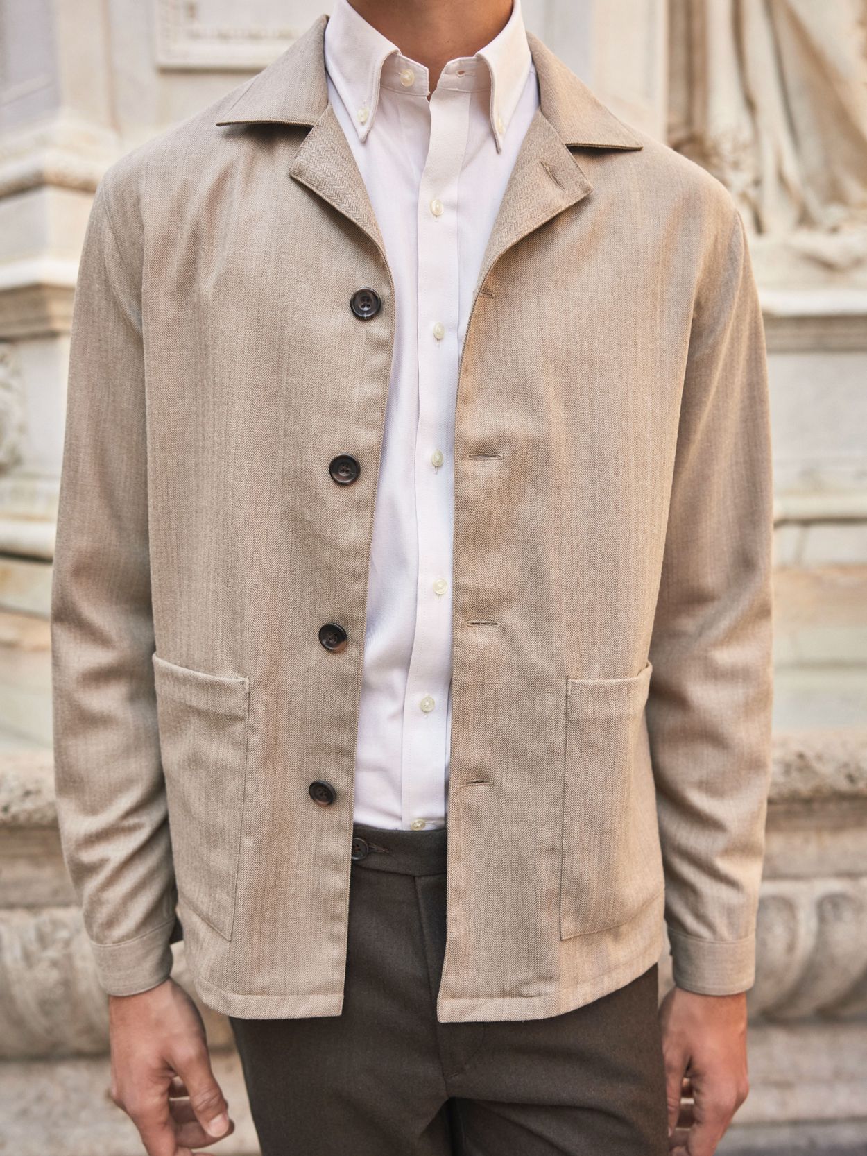 Beige Overshirt Herringbone