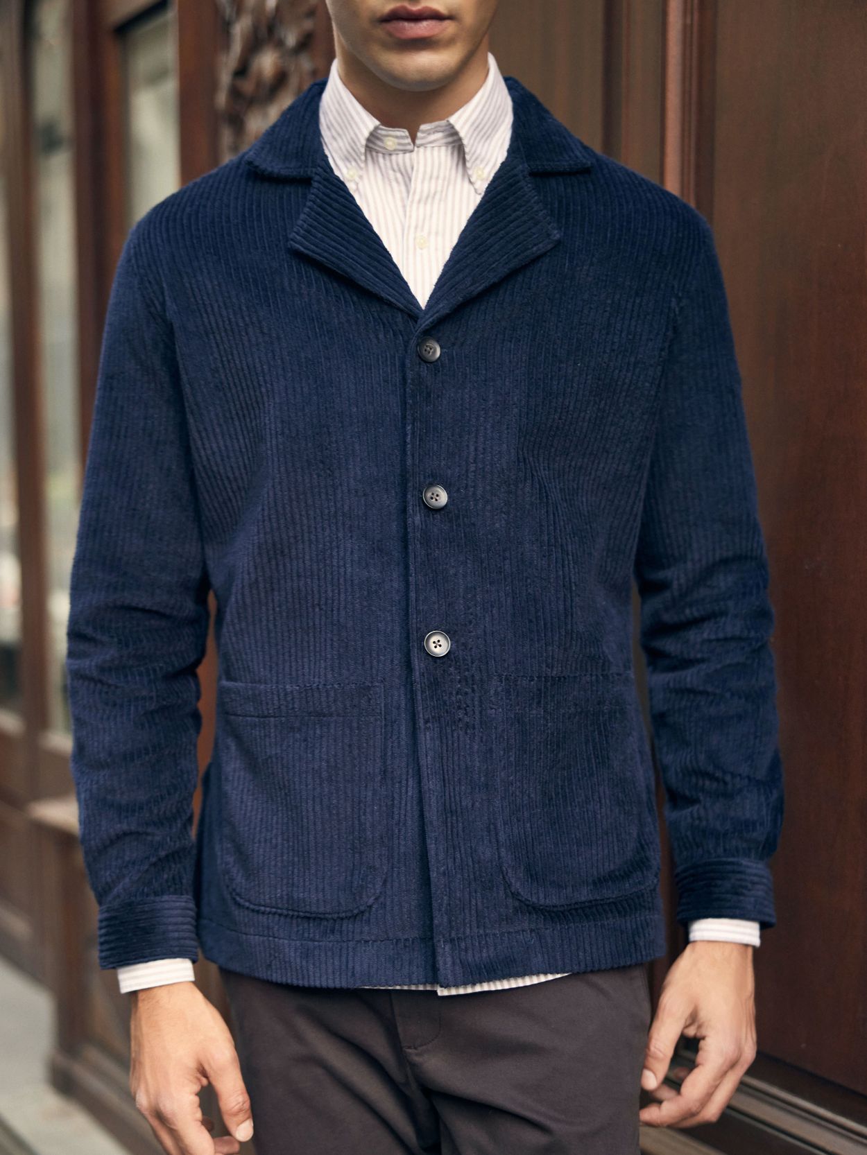 Dark Blue Corduroy Shirt Jacket