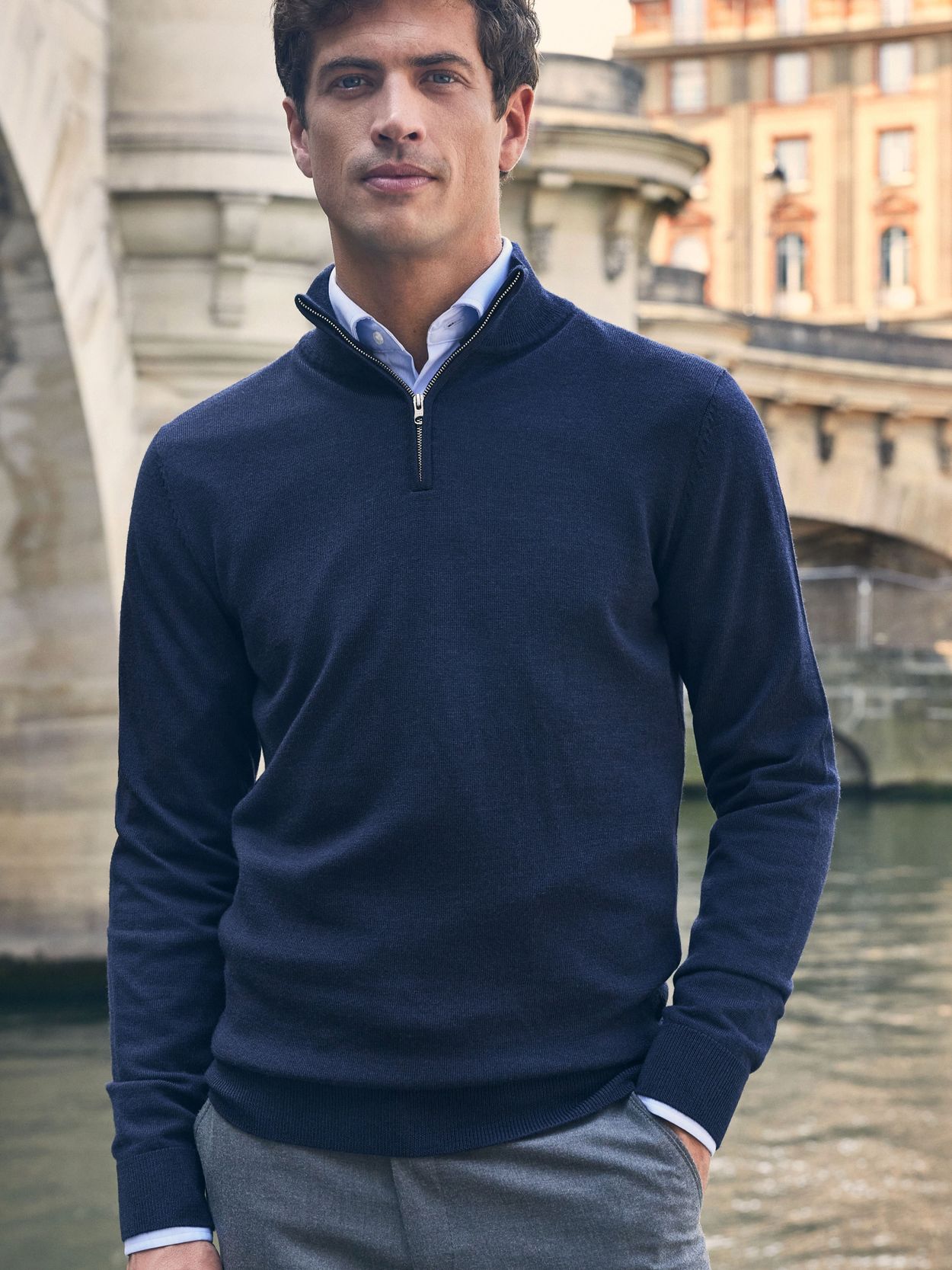 Men's Long Sleeve Merino Wool Pullover with zippered pockets