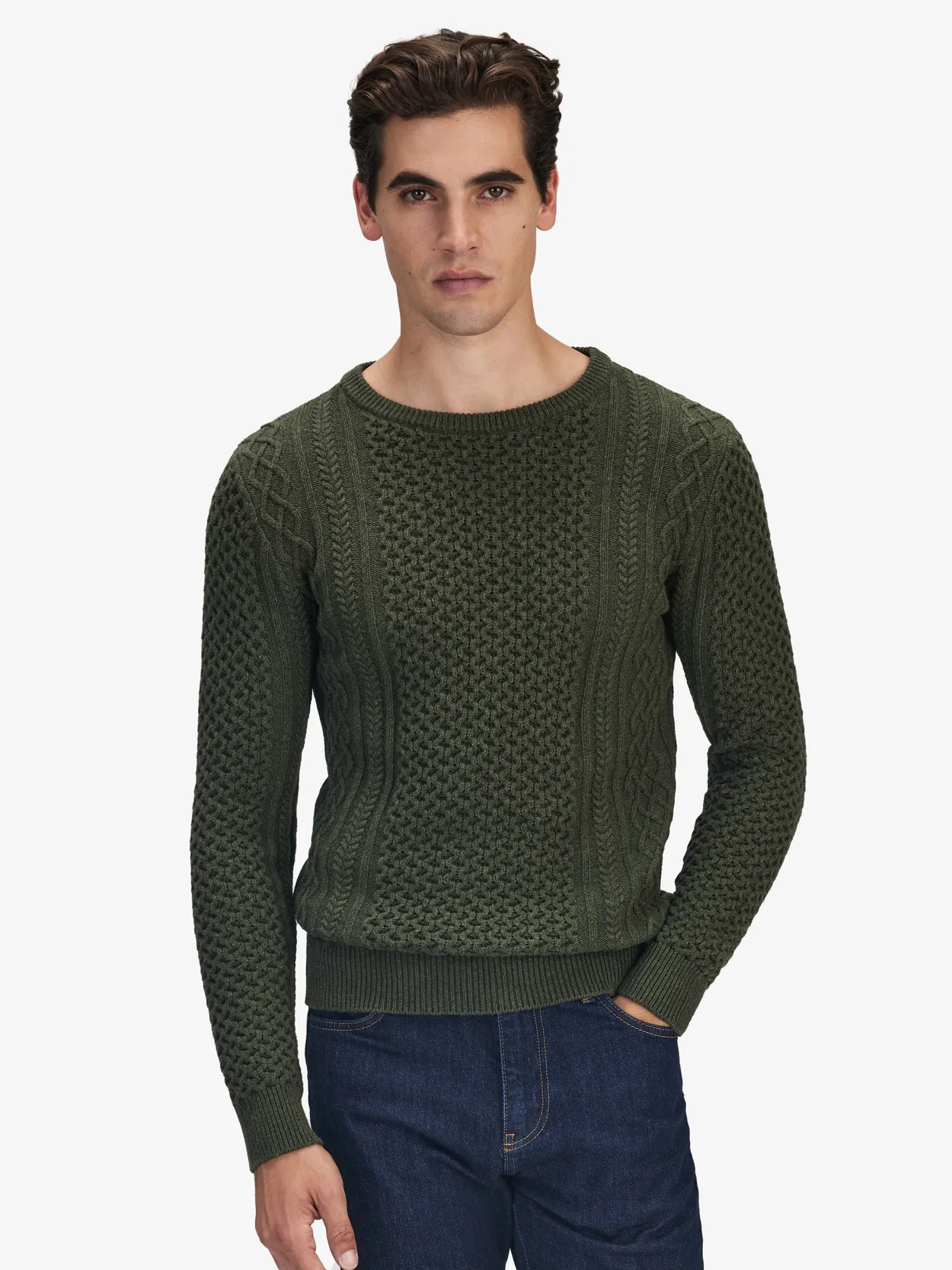 Green Crew Cable Sweater
