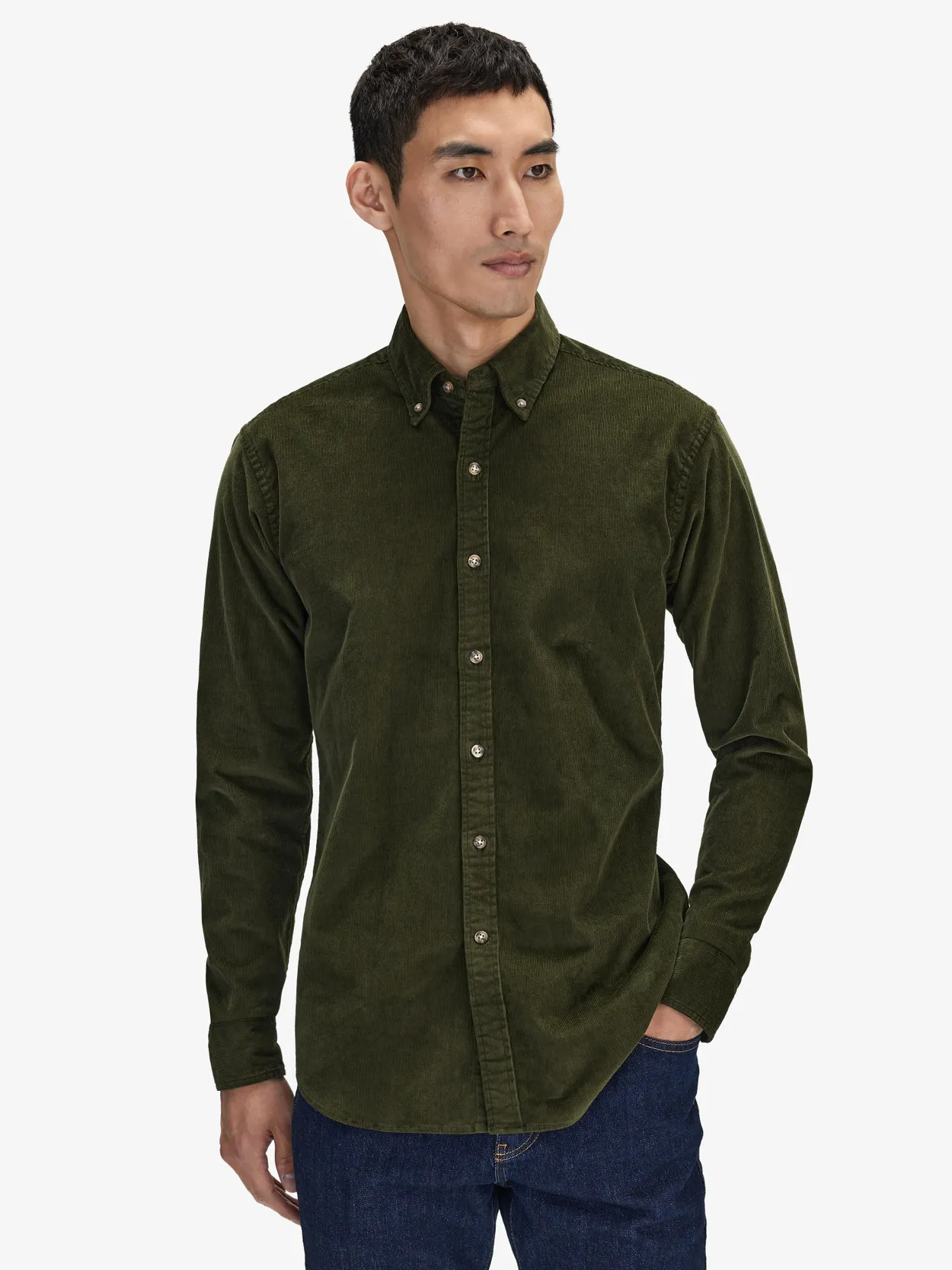 green corduroy button down shirt