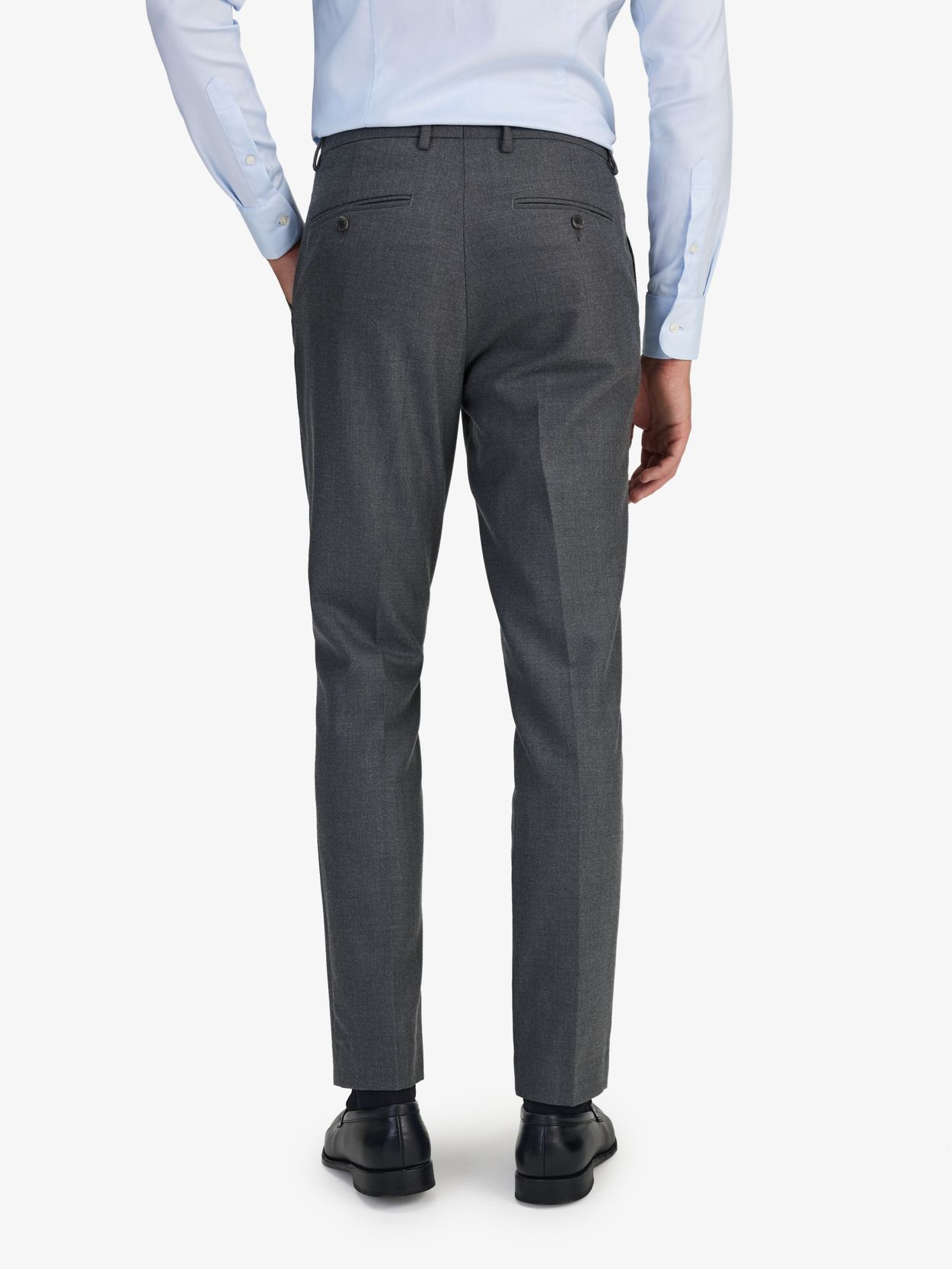 Grey Slim Fit Signature 100% Wool Trousers With Motion Flex Waistband