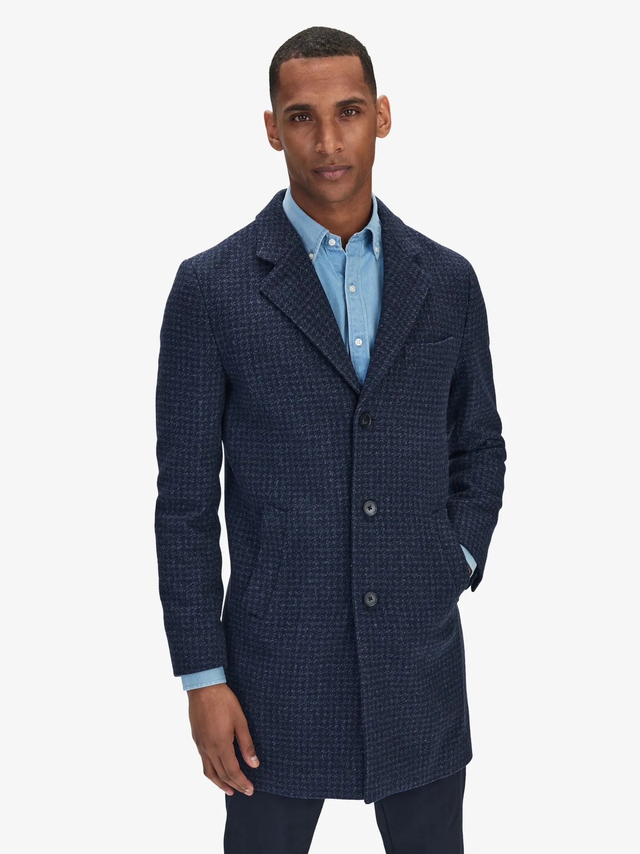 Blue Herringbone Single Coat
