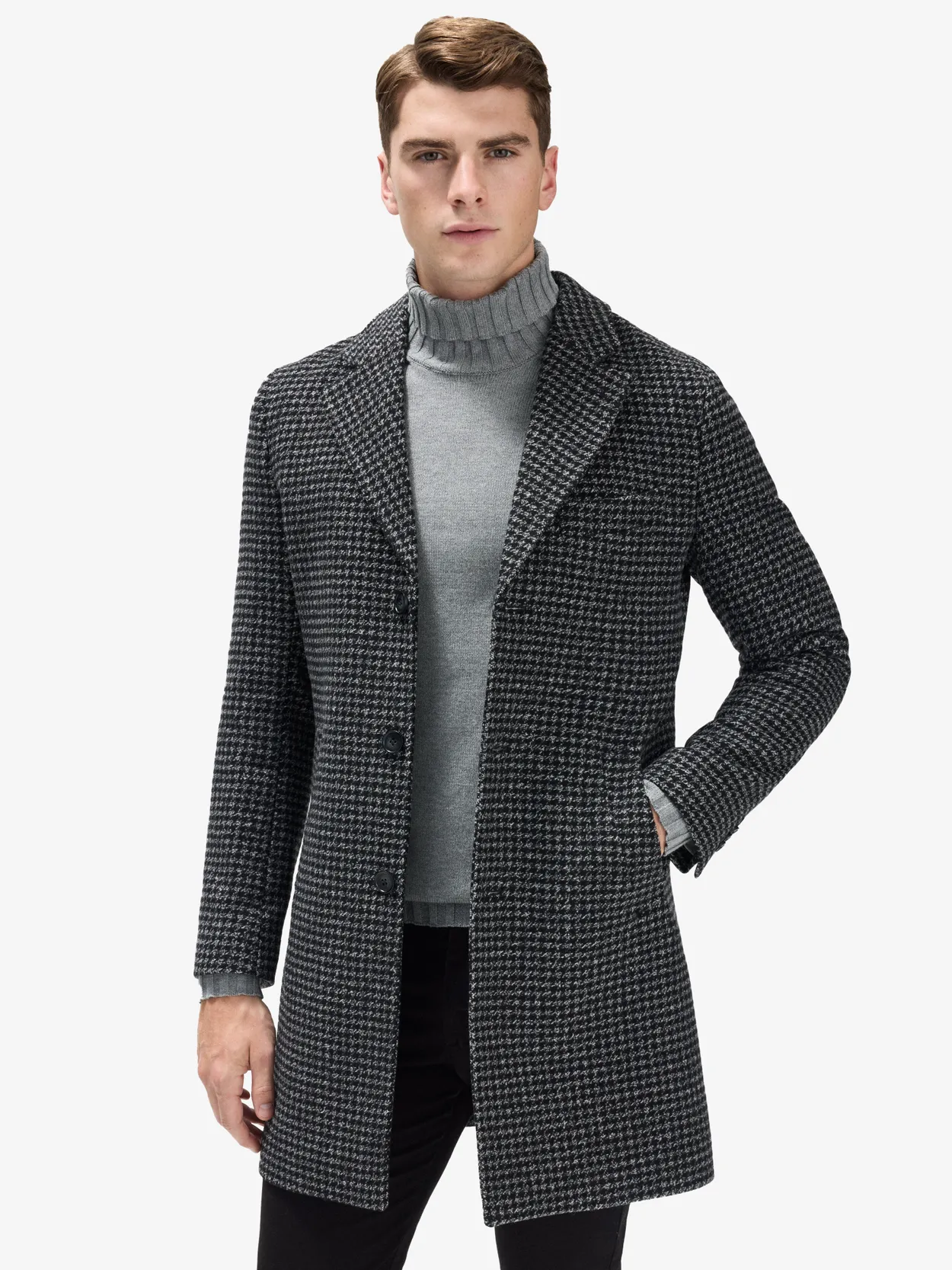 Manteau Simple à Carreaux Gris