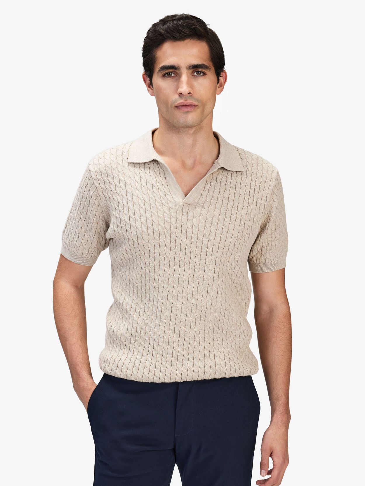 Light Beige Cotton Polo Rib