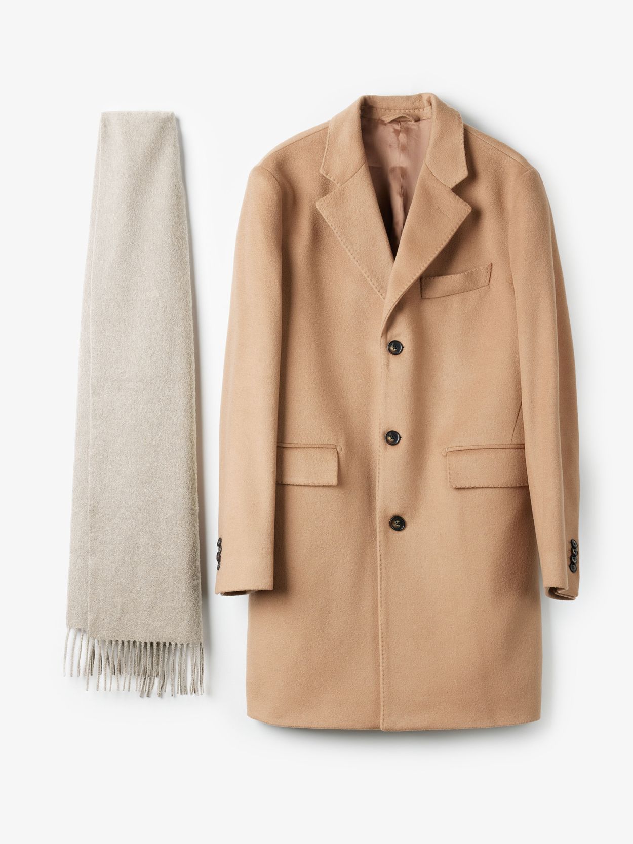 Beige Cashmere Coat & Scarf