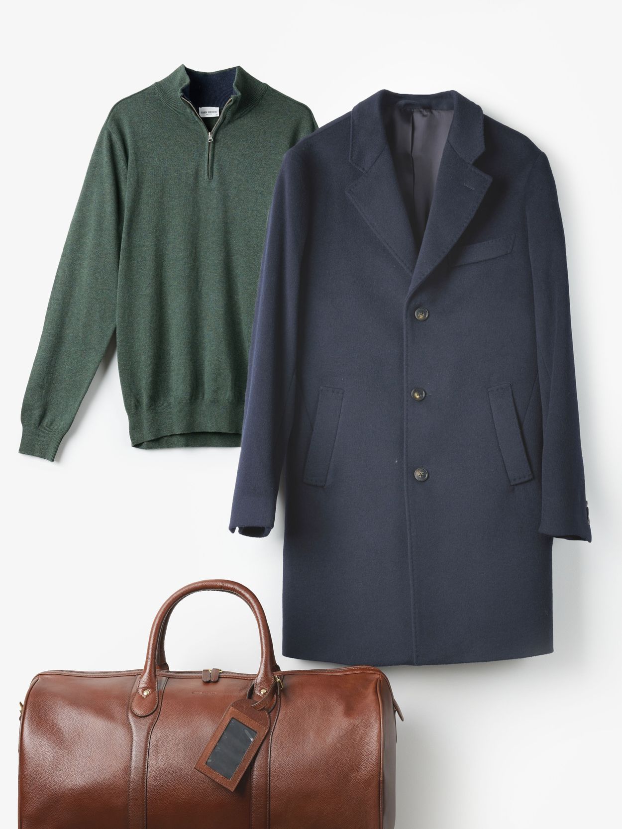 Coat, Sweater & Weekend Bag