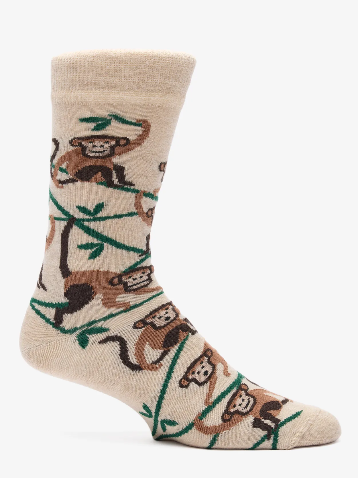 Beige Socks Motif Monkey