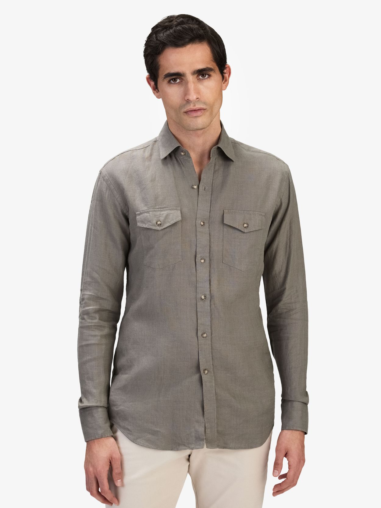 Olive Green Linen Pocket Shirt