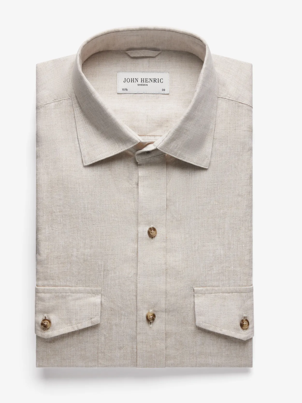 Cream linen-cotton Dress Shirt with pockets