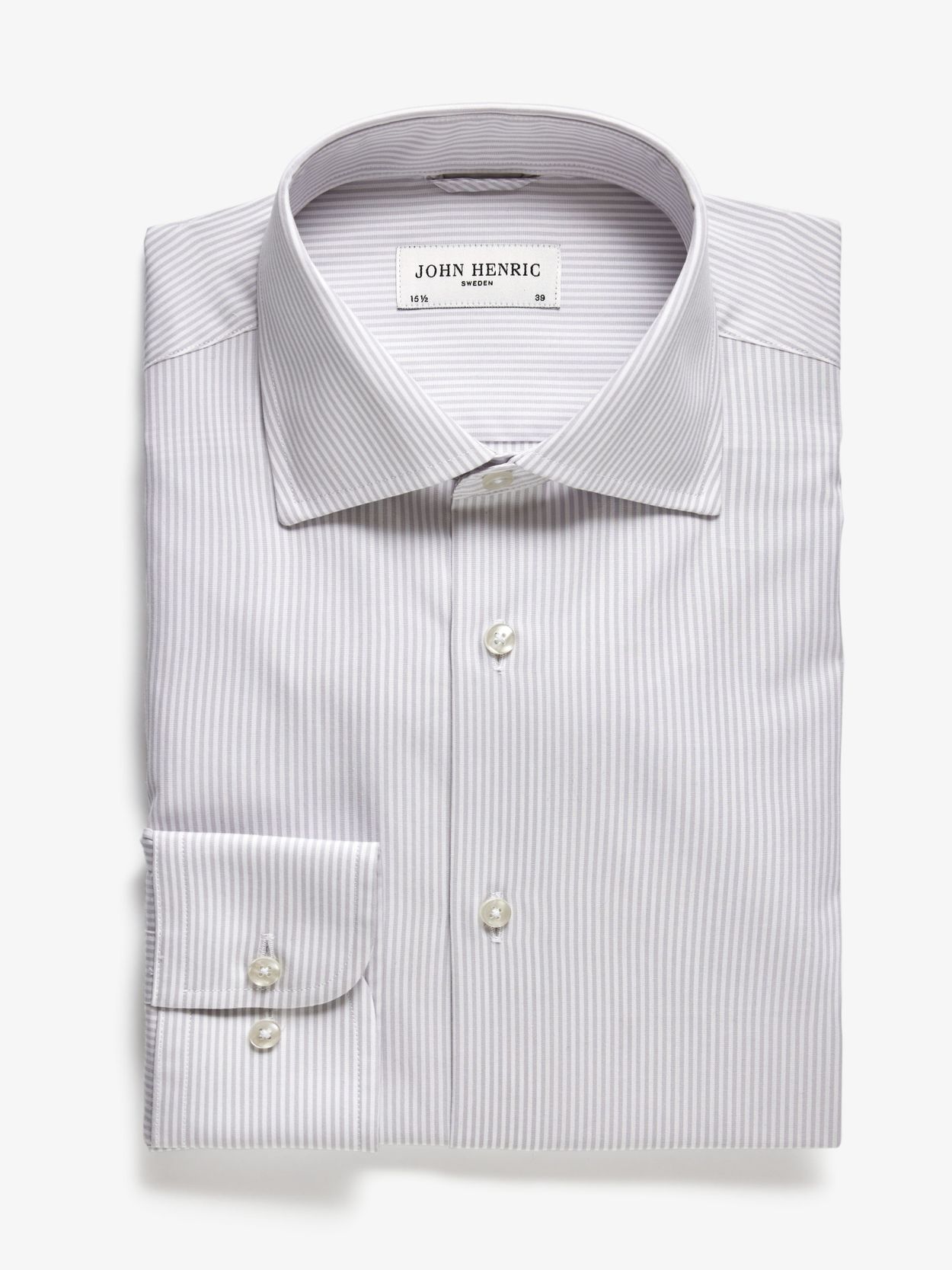 grey stripe dress shirt Mens Slim Fit Gray & White Striped Spread Collar Cotton Dress Shirt, 15 1/2 / 34/35 main image 0