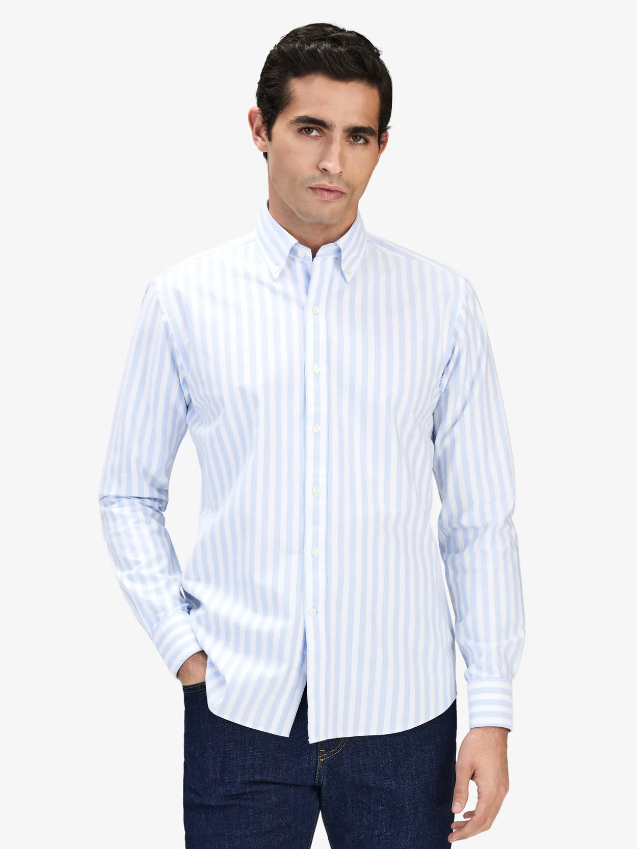 Blå & Hvid Stribet Oxford Skjorte