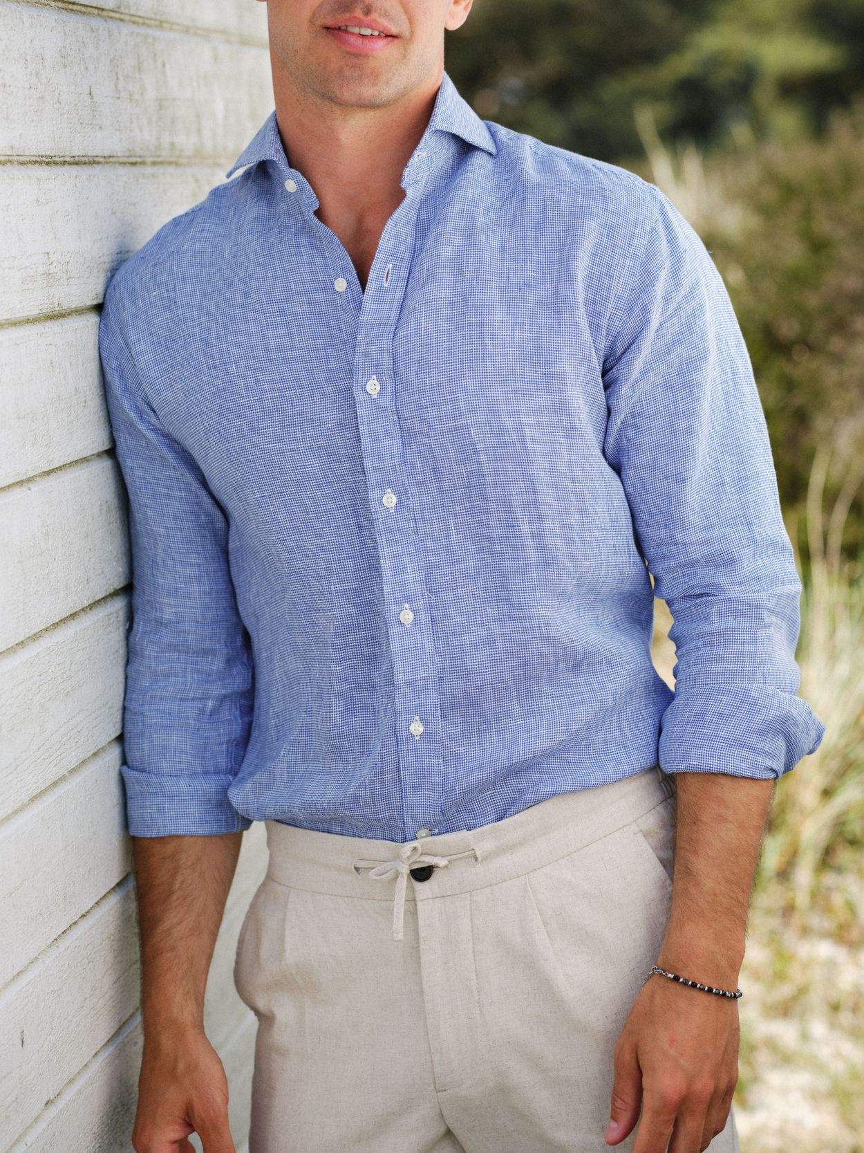 Blue & White Checked Linen Shirt