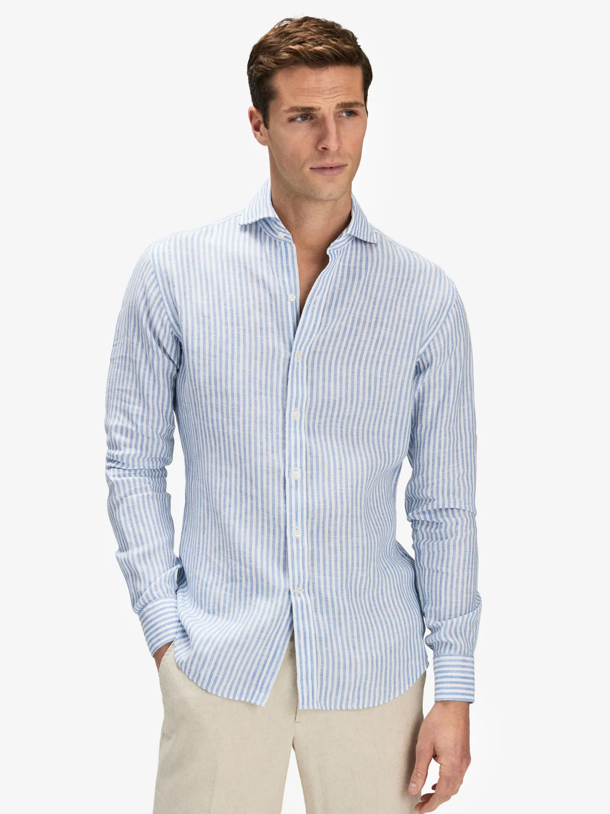 Light Blue & White Striped Linen Shirt
